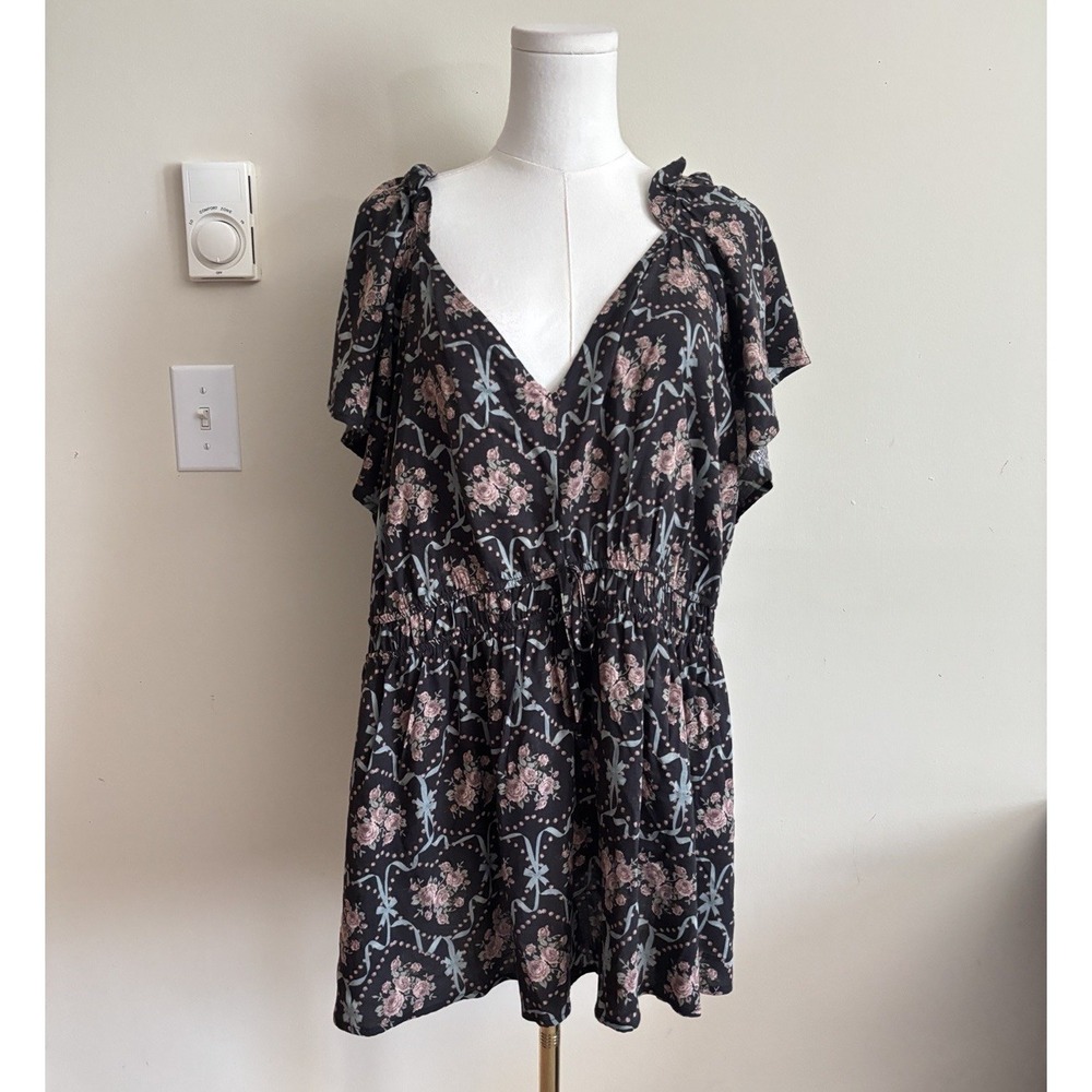 NWT Torrid 3 Plus Size Top 22/24 3X Floral Blue Purple Stretch Boho Grunge Cute